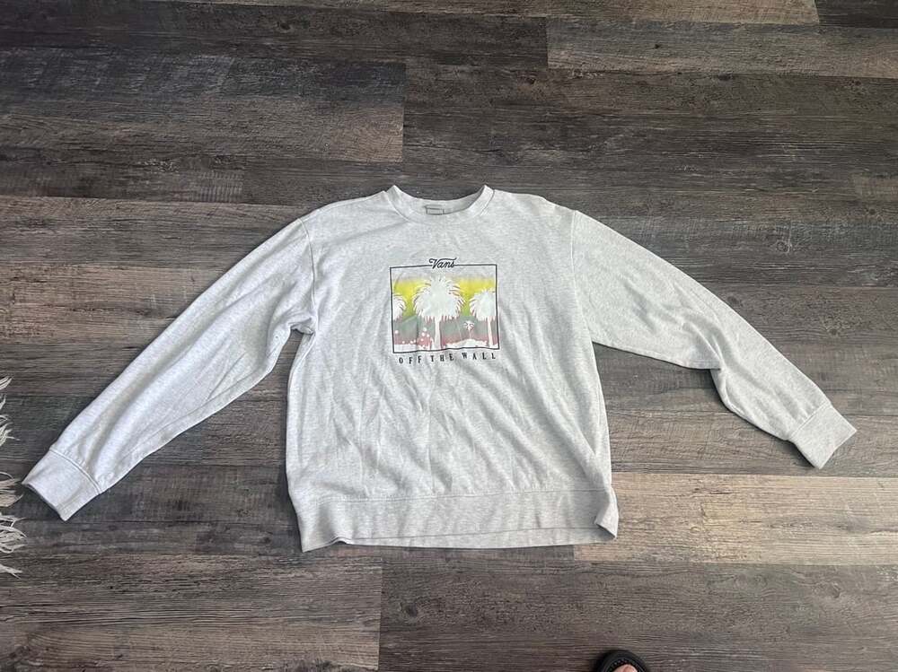Vans Off The Wall Palm Trees Graphic Crewneck Sweatshirt Gray XL